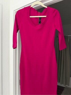 St. John Vibrant Fuchsia Midi Sheath Dress